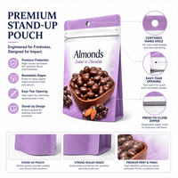 Sachet personnalisé imprimé recyclable pour amandes, avec trou de suspension, refermable, pour noix grillées enrobées de chocolat, emballage en gros avec fermeture éclair