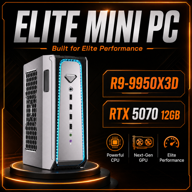 AMD Ryzen R9 9900X RTX 5070 12GB Mini PC, Liquid Cooling Gaming PC, DDR5 Creator Desktop Computer for AI Rendering OEM
