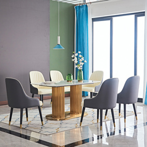 Bộ Bàn Ăn Bằng Thép Không Gỉ Bằng Đá Cẩm Thạch Sang Trọng Hiện Đại 6 Ghế - Product Image 1