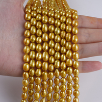 Perles d'eau douce naturelles de forme riz, couleur or, qualité AA, 6-7 mm, pour la fabrication de bijoux