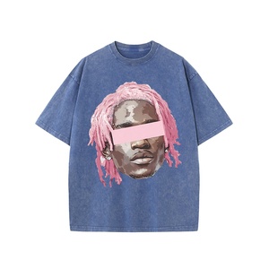 Camiseta de calle alta con estampado Retro para hombre, de alta calidad Algodón puro lavado con ácido, ajuste de gran tamaño, longitud corta, venta al por mayor de fábrica - Product Image 3