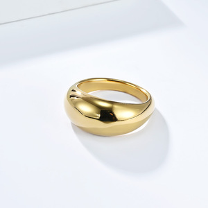 Curved Polished Titanium Steel <b>Ring</b> Water Drop Design Unisex Fashion Jewelry Gift <b>Plain</b> Band Geometric Shape K-R1036 - Product Image 3