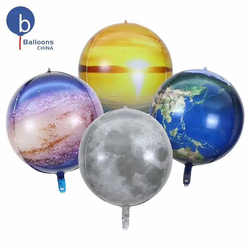 Uzay tema 22 inç toprak 4D yuvarlak folyo balon manzara 4D daire şekli helyum balon parti dekorasyon için