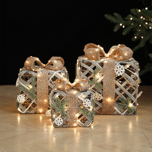 Décoration de Noël en fer doré champagne, bonhomme de neige, renne, avec lumière LED, corde en chanvre scintillante, ornement de table pour les fêtes - Product Image 3