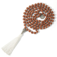 Authentique 5 perles Mukhi Rudraksha Mala avec glands 108 perles pierre de diamant naturel pour la prière de méditation et la guérison