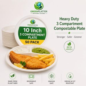 10 Inch 3-Comp 100% Biodegradable & Compostable Bagasse <b>Disposable</b> Paper <b>Plates</b> for Wedding - Product Image 3