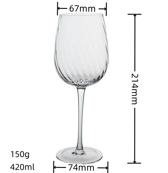 420ML 14OZ clear transparent red wine glass hand blown