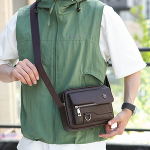 Sac à bandoulière pour homme en cuir PU, sacoche de messager grande capacité avec poignée supérieure, sac fourre-tout pour homme - Product Image 6