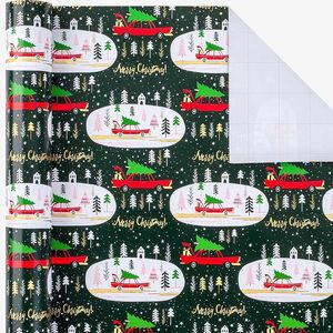 Christmas Wrapping Paper Roll Red Cars Trees Snowflakes Design Green Gift <b>Wrap</b> 46.5 Sq Ft Single Side Art Paper - Product Image 5