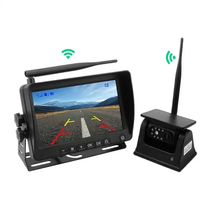 Monitor Wireless a 4 canali con telecamera di Backup a energia solare Video veicolo camion Dash Cam sistema