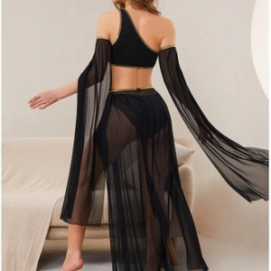 Costume de scène de déesse arabe pour Halloween, robe de danse exotique sexy moulante en maille unie en polyester - Product Image 3