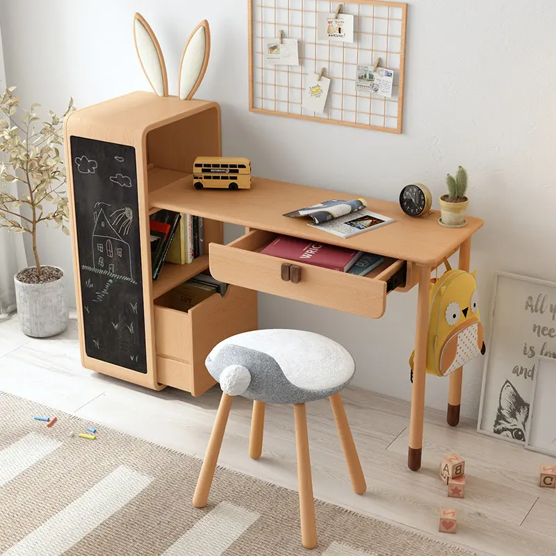 Mesa de estudo infantil de madeira sólida, tabela de estudo de móveis de madeira sólida design de quadro negro armário crianças mesa de estudo doméstico