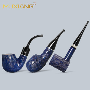 MUXIANG Briarwood Smoking Pipe Crocodile Pattern Bent Type 9mm Filter Gift Box - Product Image 1
