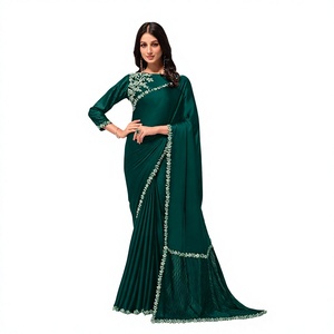 Satin and Georegette Silk <b>Saree</b>-Ethnic Traditional Indian Wear - Product Image 1