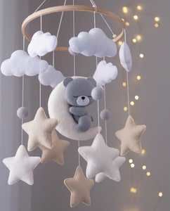 Teddy Bear Moon Baby mobile Nursery decor bear on the moon mobile culla stelle e nuvole mobile - Product Image 6