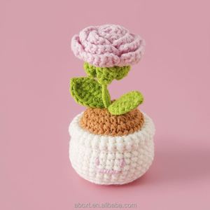 Flores Decorativas Hechas a Mano al por Mayor, Plantas de Ganchillo, Mini Tulipanes y Rosas de Ganchillo, Flores Tejidas en Maceta - Product Image 3