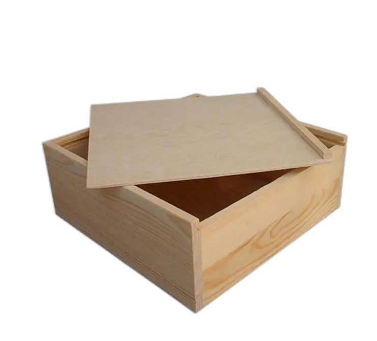 Joyero de madera cuadrado liso estilo Arte Popular caja de recuerdo de bebé y caja de Nochebuena con tapa deslizante para decoración del hogar