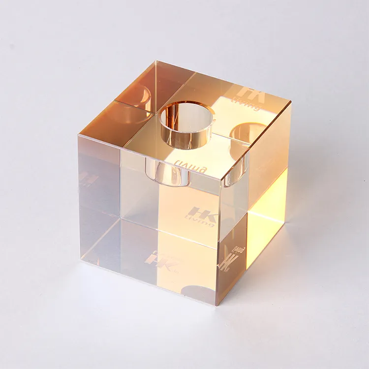 Perspex mum blok Düğün masa süsü Lucite Tealight Standı kristal cam akrilik mumluk amber küp