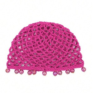 Madeshine hecho a mano de ganchillo con cuentas Vintage anudado calavera gorro para mujeres niñas estilo de moda francesa característica de tela común - Product Image 4