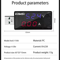 KWS-11VA USB Tester DC 4-30V Voltmeter Digital 6.5A Pengukur Tegangan Arus Ammeter Detektor Daya Ponsel Penguji Kapasitas Baterai