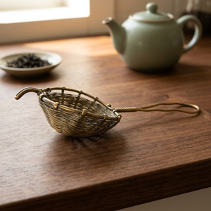 Colador de té de alambre de latón hecho a mano con mango elegante, diseño duradero, perfecto para elaboración de té de hojas sueltas y uso en la cocina - Product Image 1