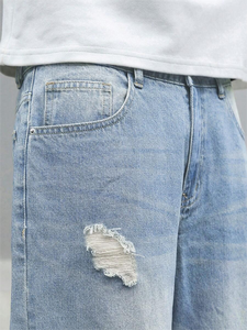 جينز رجالي فضفاض من ZY بتصميم مغسول ومهترئ، 14 أونصة، 100% قطن، جينز فضفاض للرجال مع إمكانية تخصيص الشعار - Product Image 4