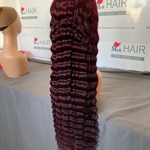 Pelucas Populares con Cierre 99J en Color Rojo, Pelucas de Encaje Transparente 99J con Ondas Profundas, Pelucas con Cierre 5x5 de Cabello Teñido - Product Image 2