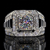 Bague de mariage pour homme en argent sterling 925, sertie de moissanite GRA couleur D VVS, style luxueux et imposant, avec diamants intégrés
