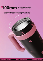 Nouvelle Tasse Thermos Isotherme en Acier Inoxydable Noir et Rose, Grande Tasse à Café avec Paille, Mug Isotherme 40oz avec Poignée pour Voiture et Voyage