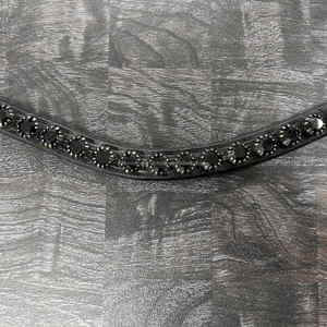 Bandeau en cuir véritable avec cristaux noirs, produits équestres les plus chers, accessoires pour chevaux - Product Image 4