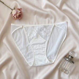 Wholesale Women's <b>White</b> <b>Lace</b> Mesh Mid-Rise Briefs Solid Elegant Satin Luxury Underwear Quick Dry Breathable Waist Logo - Product Image 4