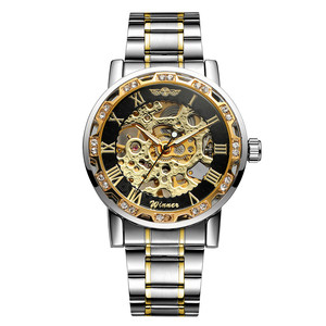 WINNER Top Brand Luxury Diamond Luminous Gear <strong>Movement</strong> Men Elegant Male Steel <strong>Clock</strong> Mechanical Skeleton Wrist Watch - Product Image 3