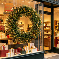 Guirlande de Noël artificielle en PE ignifuge pré-éclairée de 90 cm avec lumières LED pour la décoration de portes et murs de centres commerciaux, hôtels et villas