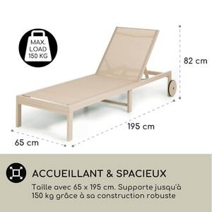 KD Chaise longue en aluminium avec coussin en tissu Chaise de plage de loisirs avec grandes roues pour jardin Relaxation en plein air - Product Image 6