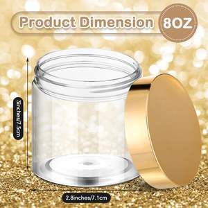 Contenants cosmétiques vides en crème de luxe de 4 oz, 8 oz, 16 oz, pots ronds en PET transparents avec couvercles dorés - Product Image 2