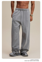 Pantalon de survêtement droit à jambe large délavé à la pierre, 480 GSM, 100% coton épais, avec cordon de serrage, pour activités et sports