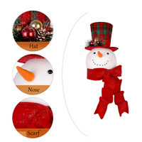 Ornement suspendu traditionnel en forme de bonhomme de neige avec chapeau haut et motif tartan, et écharpe rouge, pour couronnes de porche saisonnières et présentation en magasin, commande en gros