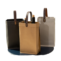 Bolsas de Regalo para Vino de Papel Kraft con Asa de Cuero, Bolsa de Transporte para Botellas Grandes, Negra, Marrón, Gris, Reutilizable, Logotipo Personalizado, Venta al Por Mayor