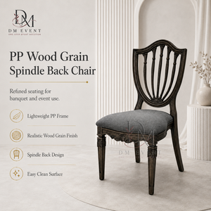 Classic PP Wood Grain <b>Spindle</b> Back Upholstered Wedding <b>Chair</b> for Hotel Banquet Event Venue Wholesale Supplier Project Supply - Product Image 1