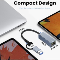2'si 1 arada USB C USB 3.0 - RJ45 Gigabit LAN Ethernet Ağ Adaptörü1000 Mbps Dizüstü Bilgisayar Tablet PC için
