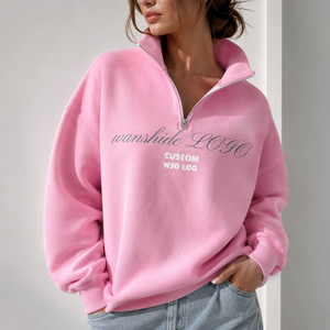Sweat-shirt polo ample à demi-zip <span class=keywords><strong>pour</strong></span> <span class=keywords><strong>femme</strong></span>, couleur unie, tricot décontracté doux avec logo personnalisé de haute qualité - Product Image 1