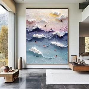 Peinture texturée, grande peinture verticale colorée moderne, art mural abstrait texturé 3D bleu et violet, décoration murale pour la maison et la galerie - Product Image 5