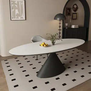 Mesa <span class=keywords><strong>de</strong></span> Comedor Moderna <span class=keywords><strong>de</strong></span> Piedra Sinterizada Extensible con Patas <span class=keywords><strong>de</strong></span> Metal <span class=keywords><strong>de</strong></span> Forma Ovalada y Panel <span class=keywords><strong>de</strong></span> Pizarra - Product Image 4