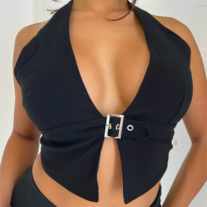 Giovane moda <span class=keywords><strong>abbigliamento</strong></span> <span class=keywords><strong>donna</strong></span> Nightclub Top Top con scollatura a schienale gemma a schienale 2 pezzi set gilet con scollo a V e Mini gonne Sexy - Product Image 2