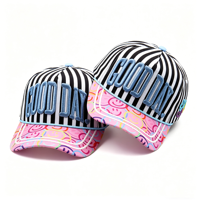 Casquette de baseball brodée 3D « Good Day » mignonne, rayée noir et blanc, avec visière imprimée Smiley rose, 5 panneaux, style Y2K, streetwear décontracté