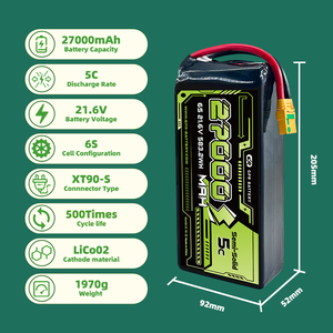 GPR POWER OEM Semi-Solid State <b>Battery</b> 27000mAh LiNiMnCoO2 Cathode 6S/12S 21.6V 5C/10C 320Wh/kg CE Certified 500 Cycles UAV - Product Image 1