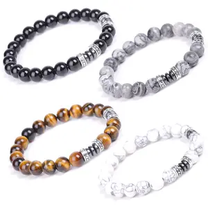 Bohemian nepal handmade metal alloy digital woven natural stone beaded jewellery bracelets for women men