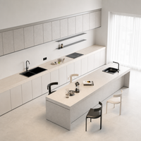 Îlot de cuisine et salle à manger intégrés de luxe moderne, solution de mobilier sur mesure pour les petites entreprises et projets résidentiels