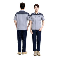 Ensemble de vêtements de travail à manches courtes bicolores avec logo personnalisé, bande réfléchissante, uniforme d'atelier d'usine, costume 2 pièces unisexe