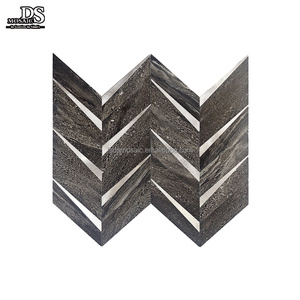 Marbre noir Texture chevrons mosaïque carrelage métal peler et coller mur cuisine carrelage bricolage aluminium auto-adhésif mosaïque - Product Image 1